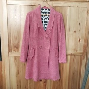 Womens CAbi Madison Avenue Pink Tweed Coat Style 176 Midi Length Double Breasted